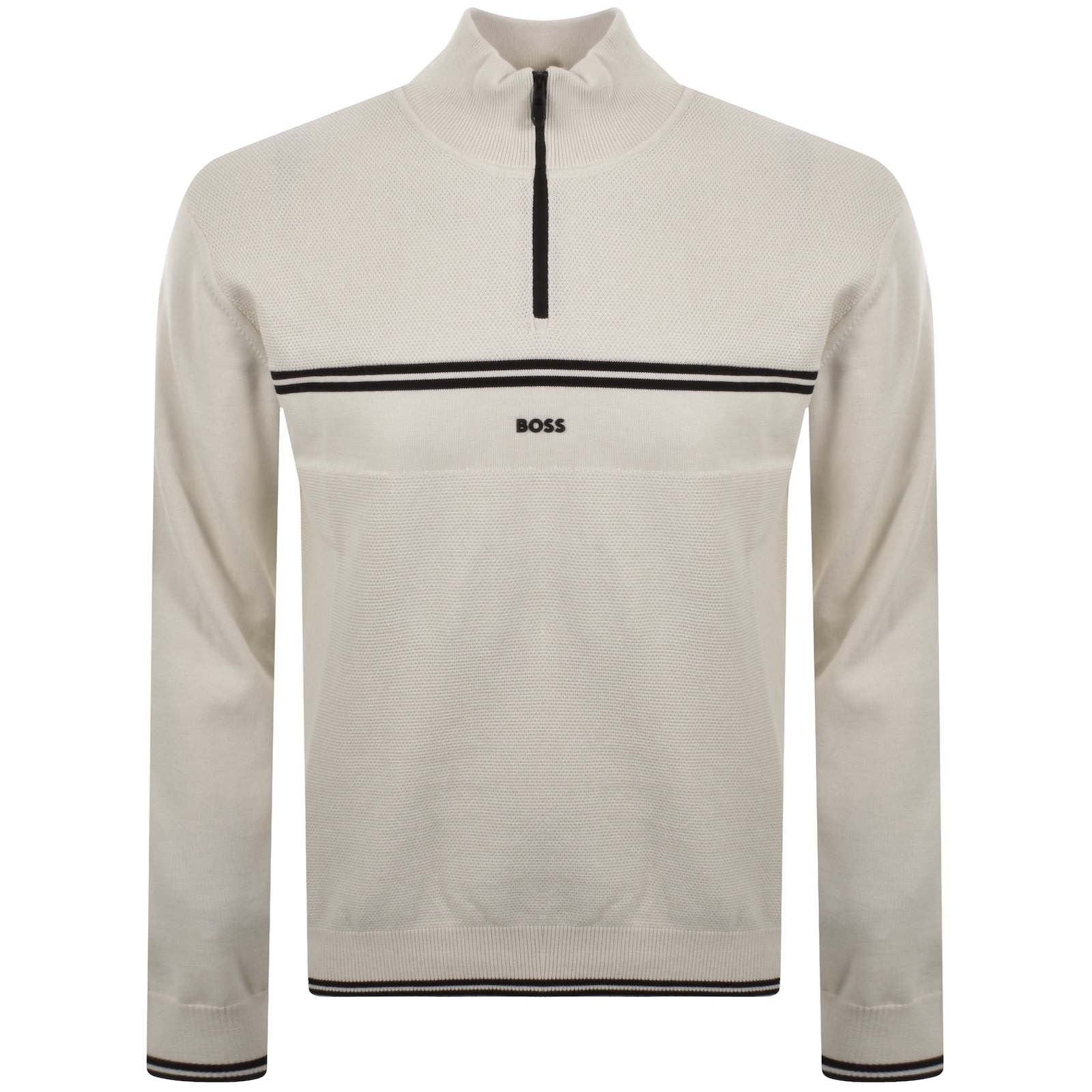 Boss Athleisure Boss Zip Neck Knit Jumper Cream In White