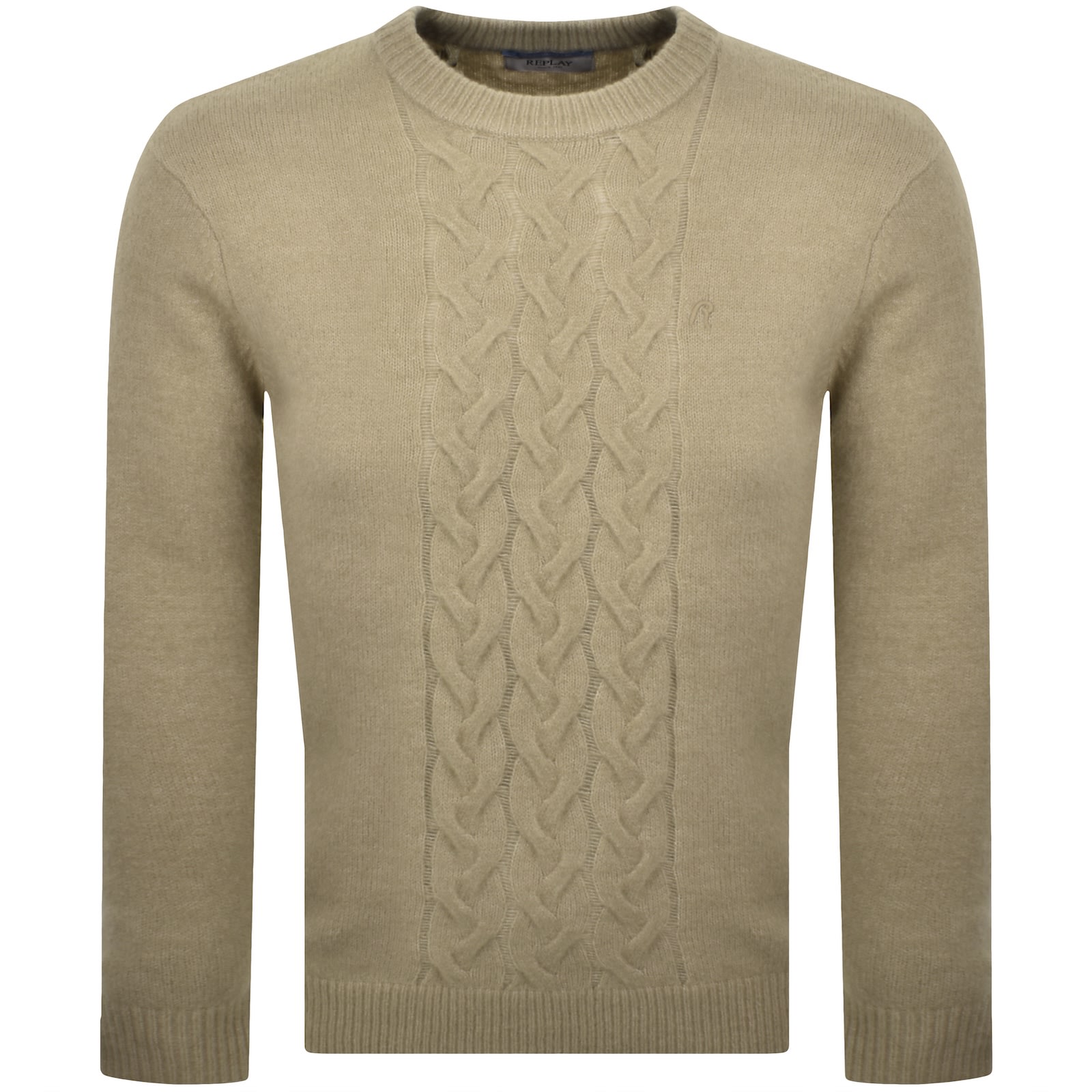 Replay Crew Neck Knit Jumper Beige In Brown