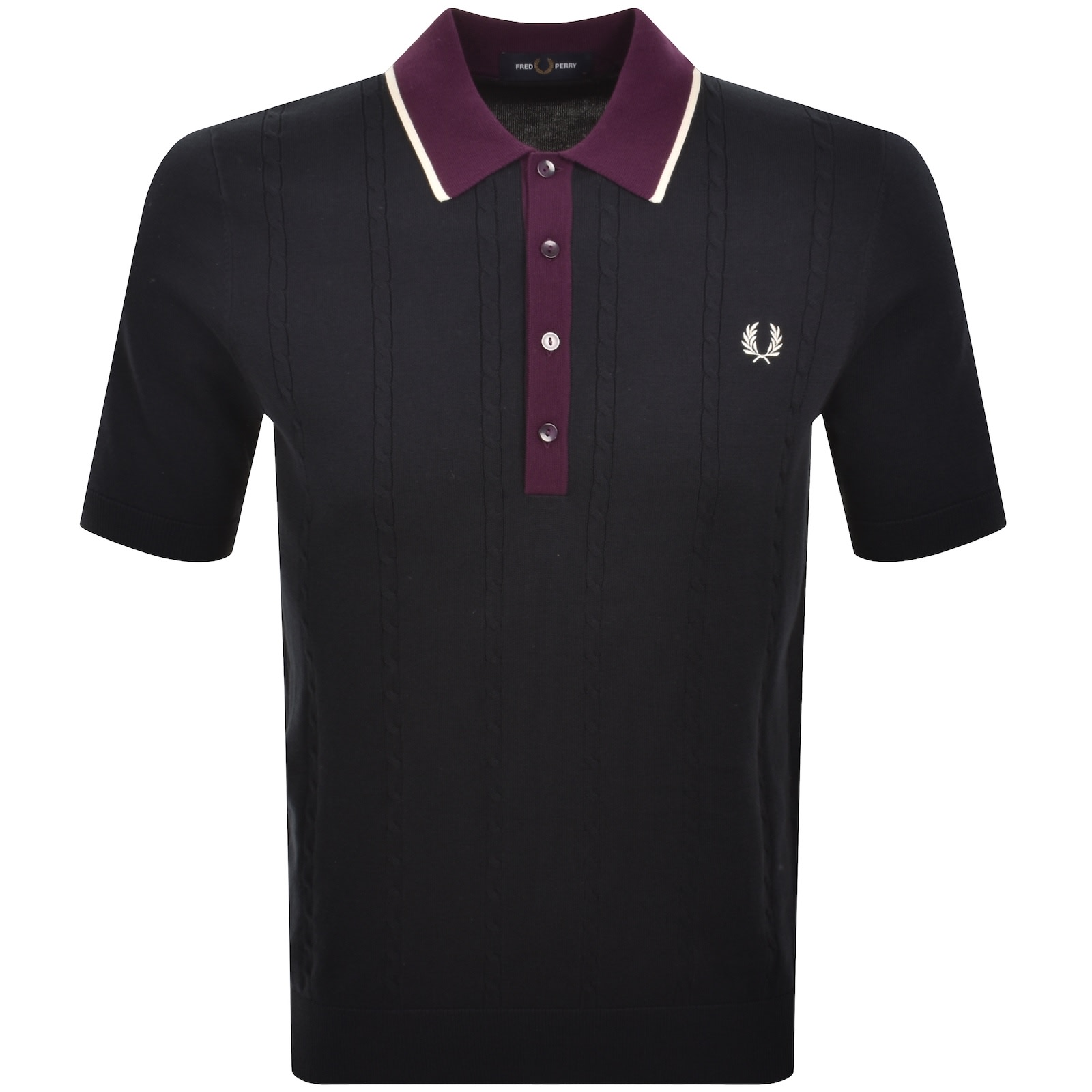 Fred Perry Cable Knit Polo Shirt Navy