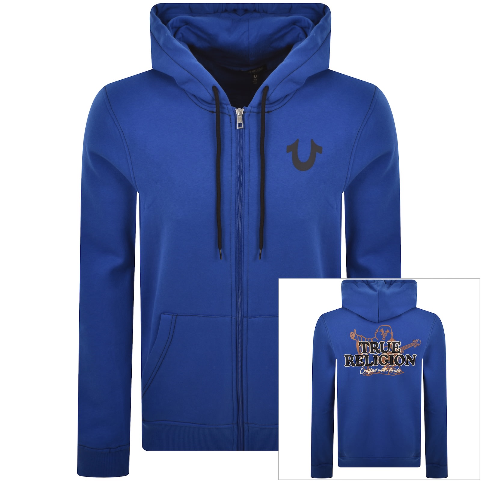 True Religion Contrast Zip Hoodie Blue