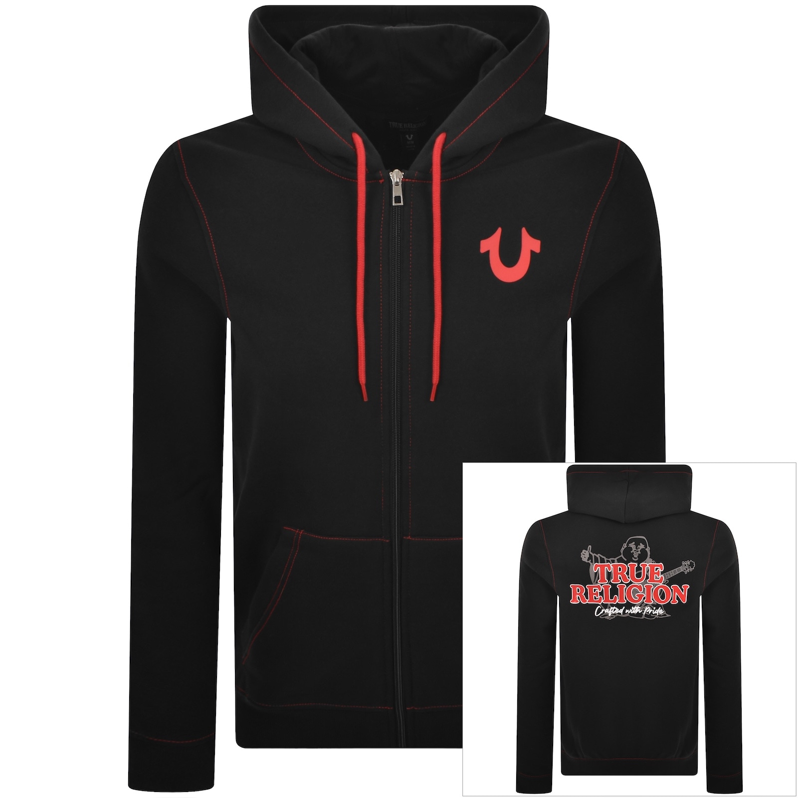 True Religion Contrast Zip Hoodie Jet Black
