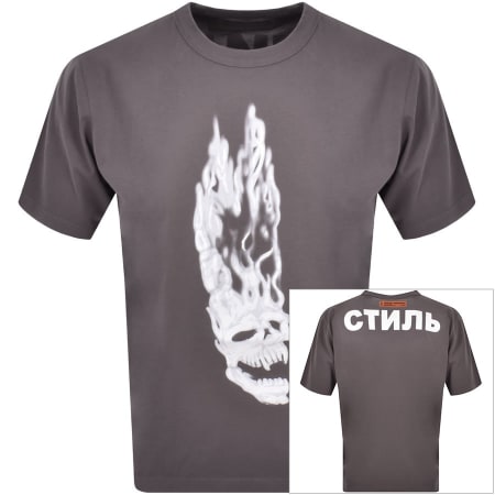 Product Image for Heron Preston Flaming Skull T Shirt Grey