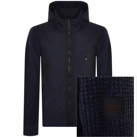 Product Image for BOSS Kalbumy Full Zip Knit Hooded Jumper Navy
