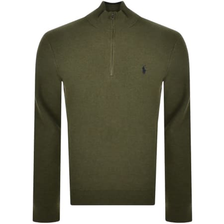 Product Image for Ralph Lauren Half Zip Waffle Knit Jumper Green