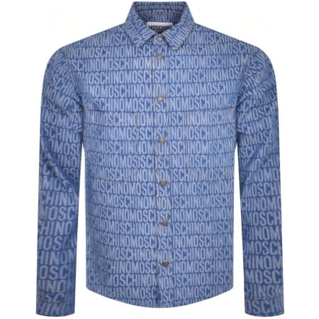 Product Image for Moschino Repeat Logo Denim Overshirt Jacket Blue