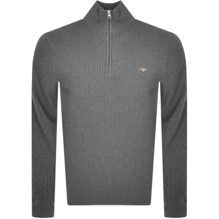 Product Image for Gant Half Zip Textured Jumper Grey