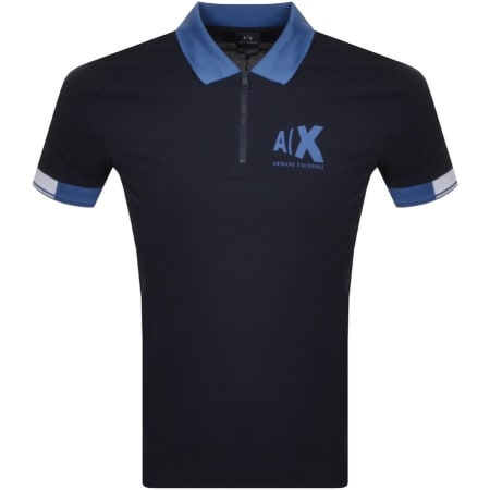 Product Image for Armani Exchange Quarter Zip Polo T Shirt Navy