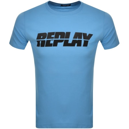 Product Image for Replay Logo Crew Neck T Shirt Blue