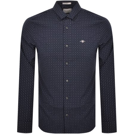 Recommended Product Image for Gant Micro Print Long Sleeved Poplin Shirt Navy