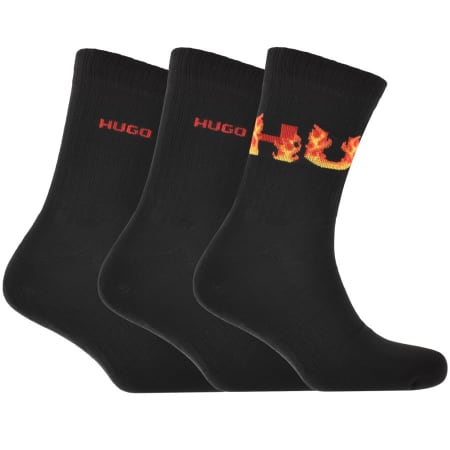 Product Image for HUGO Three Pack Logo Socks Black