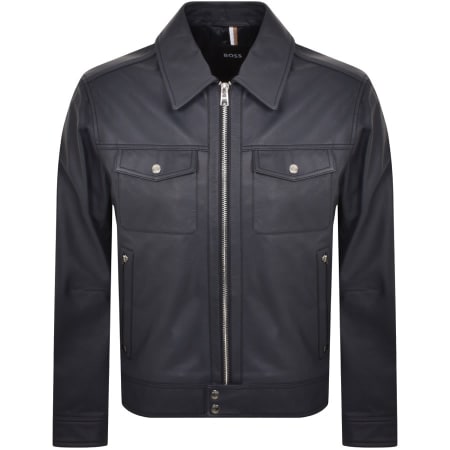 Recommended Product Image for BOSS Malto Leather Jacket Navy