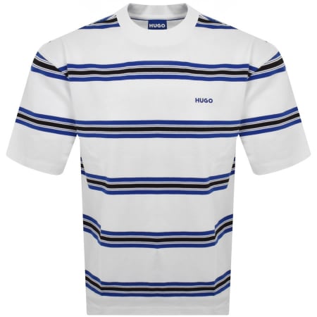 Product Image for HUGO Blue Natinolo Striped T Shirt White