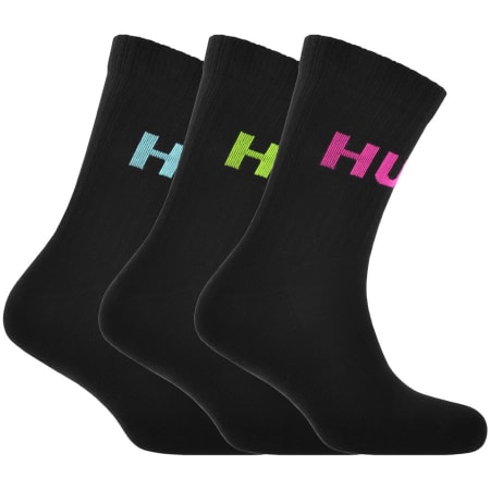 Product Image for HUGO Three Pack Neon Logo Socks Black