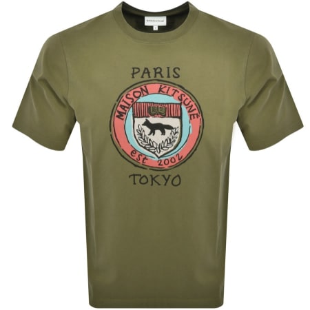 Maison Kitsune Chillax Fox Patch T Shirt Green | Mainline Menswear