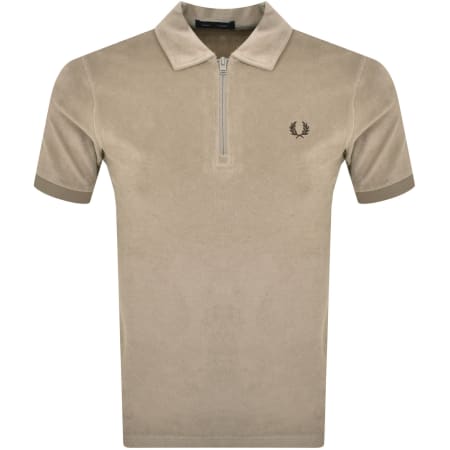 Fred Perry Quarter Zip Polo T Shirt Khaki | Mainline Menswear