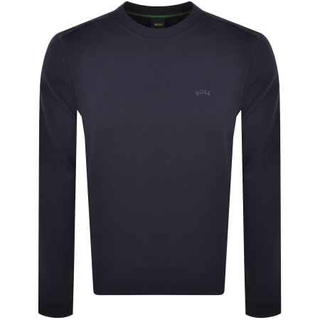 Recommended Product Image for BOSS Salbo Curved Crew Neck Sweatshirt Navy