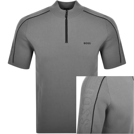 Recommended Product Image for BOSS Zildor Quarter Zip Short Sleeve Jumper Grey