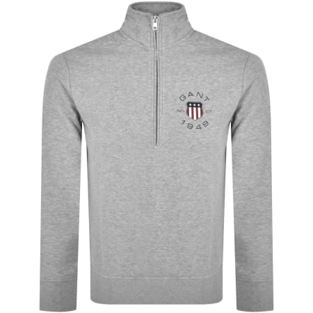 Gant Shield Logo Half Zip Sweatshirt Grey Mainline Menswear Australia