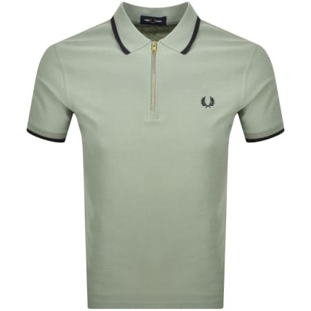 Product image for Fred Perry Zip Neck Crepe Polo T Shirt Green