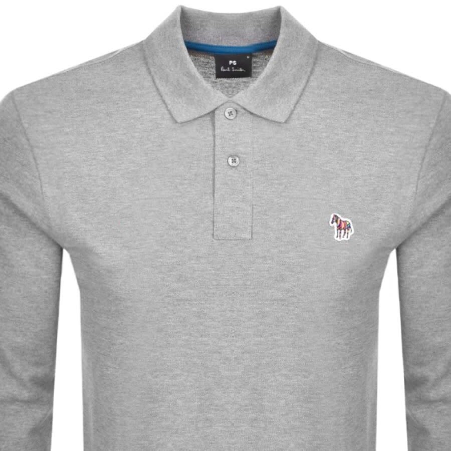 Image number 2 for Paul Smith Long Sleeved Polo T Shirt Grey