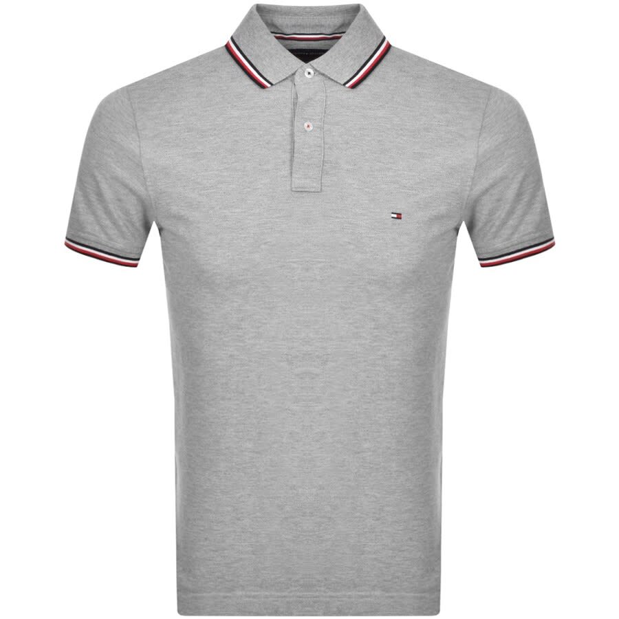 Image number 1 for Tommy Hilfiger Tipped Slim Fit Polo T Shirt Grey