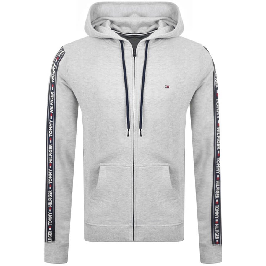 Image number 1 for Tommy Hilfiger Lounge Taped Logo Zip Hoodie Grey