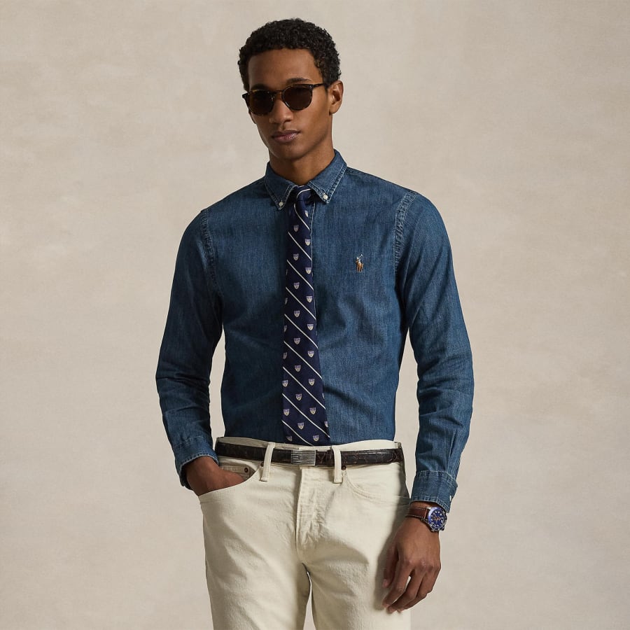 Image number 4 for Ralph Lauren Slim Fit Denim Shirt Blue