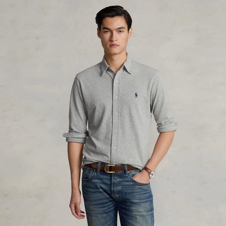 Image number 4 for Ralph Lauren Featherweight Mesh Shirt Grey