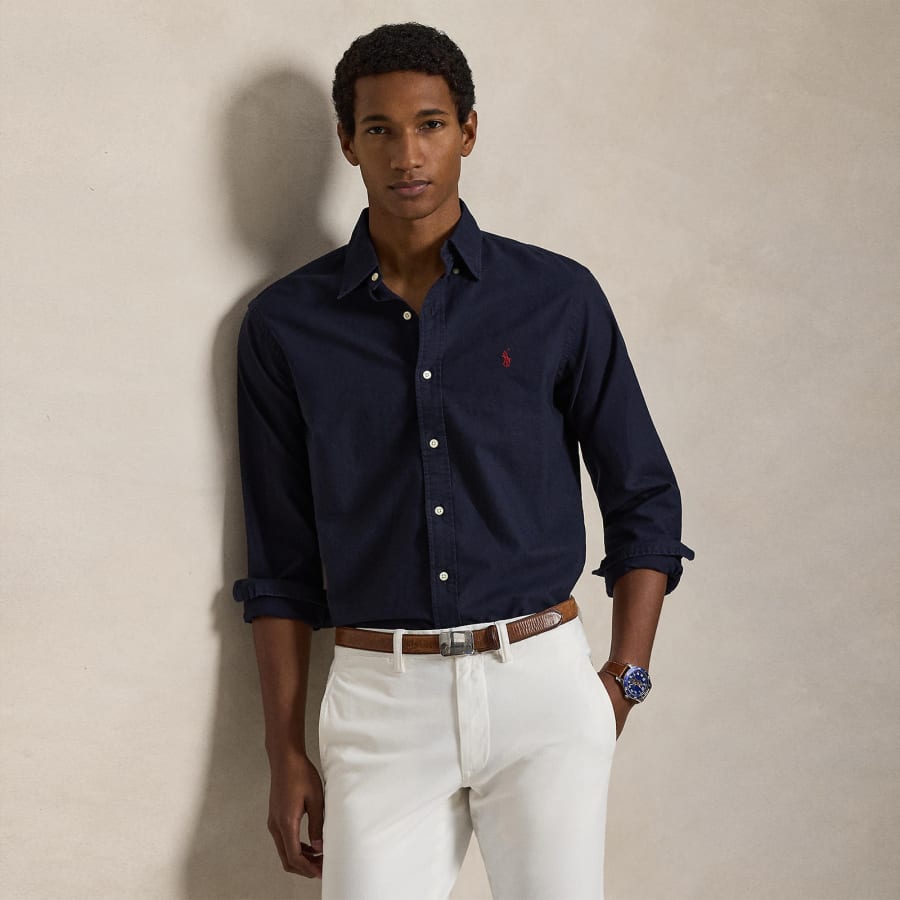 Image number 4 for Ralph Lauren Slim Fit Oxford Shirt Navy