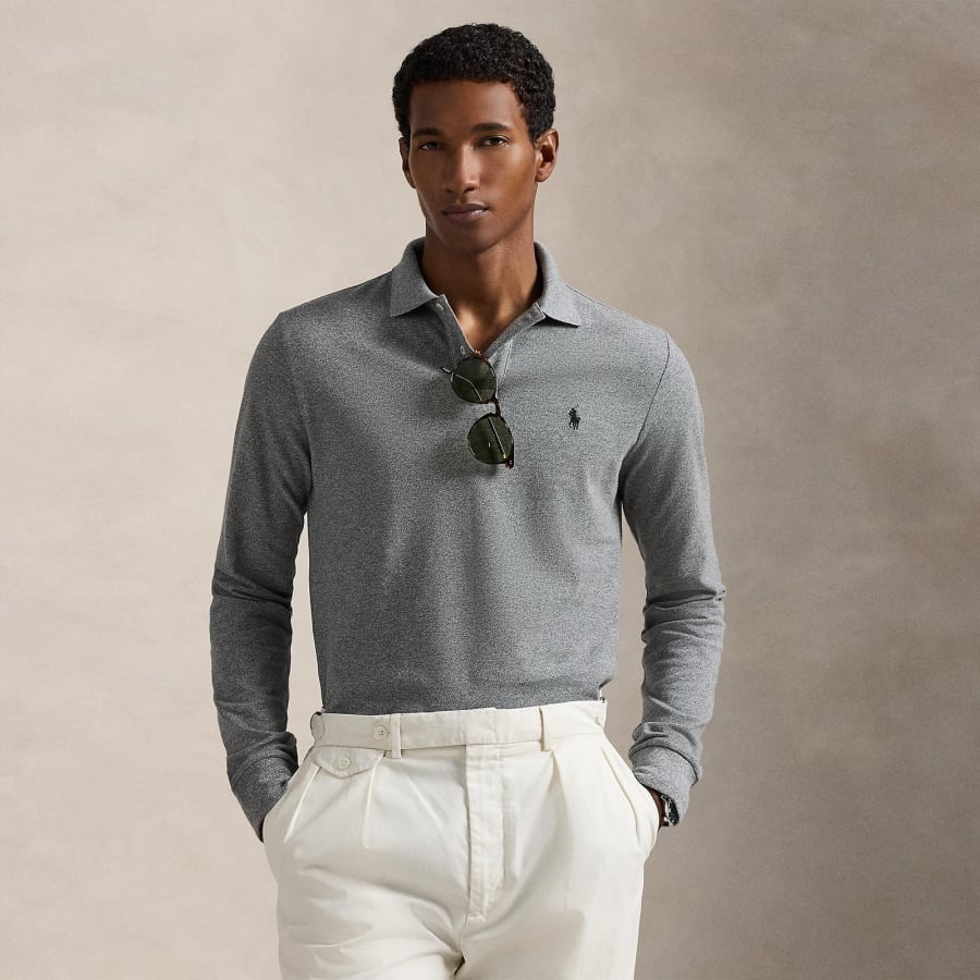 Image number 4 for Ralph Lauren Long Sleeved Polo T Shirt Grey