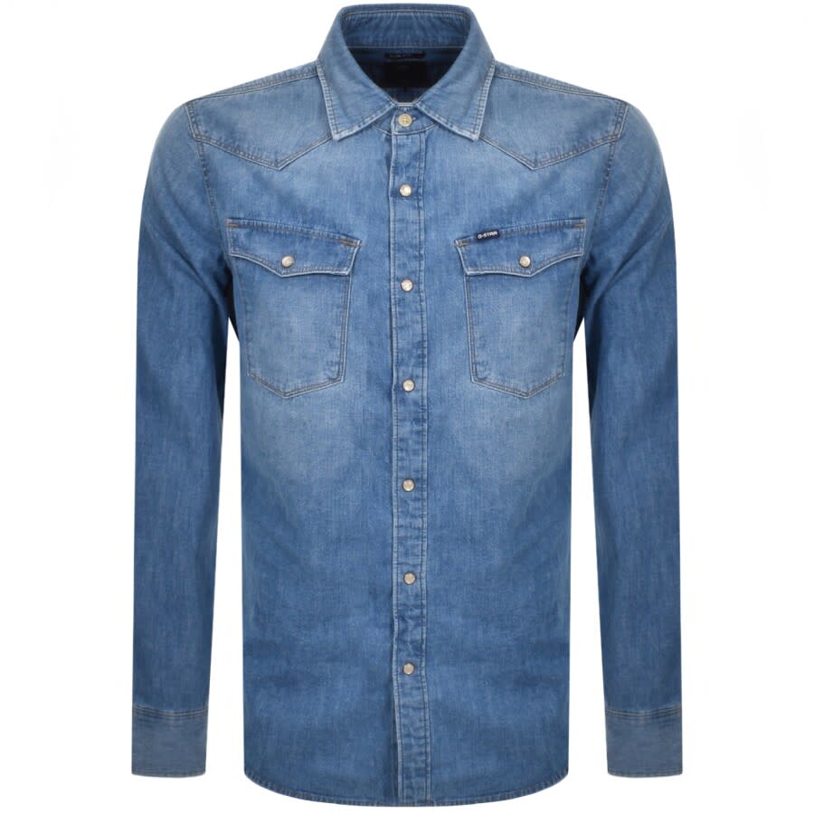 Image number 1 for G Star Raw Slim 3301 Long Sleeved Shirt Blue