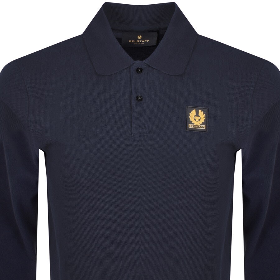 Image number 2 for Belstaff Logo Long Sleeve Polo T Shirt Navy
