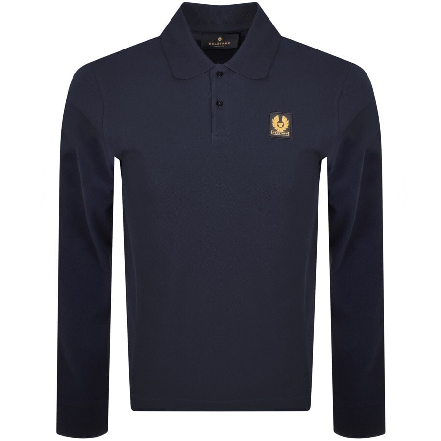 Image number 1 for Belstaff Logo Long Sleeve Polo T Shirt Navy