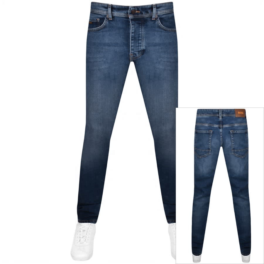 Image number 1 for BOSS Taber Tapered Fit Mid Wash Jeans Blue