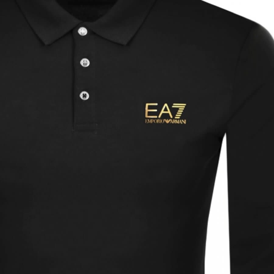 Image number 3 for EA7 Emporio Armani Long Sleeved Polo T Shirt Black