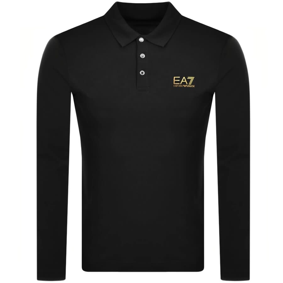 Image number 1 for EA7 Emporio Armani Long Sleeved Polo T Shirt Black