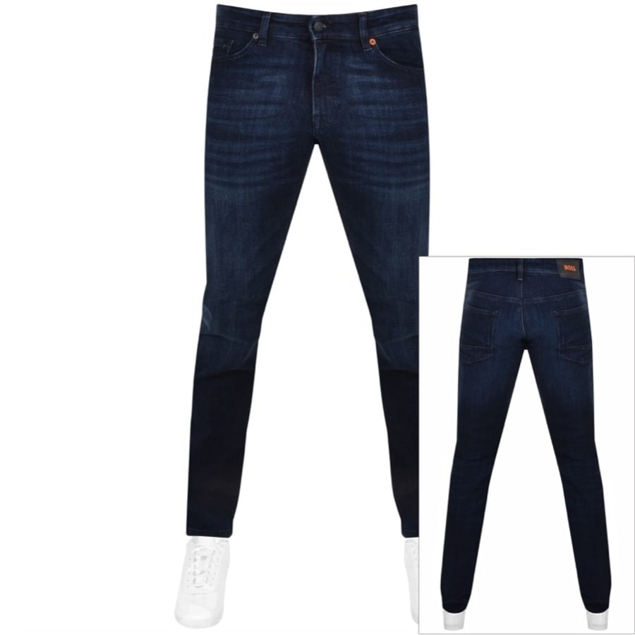 Image number 1 for BOSS Taber Tapered Fit Dark Wash Jeans Navy