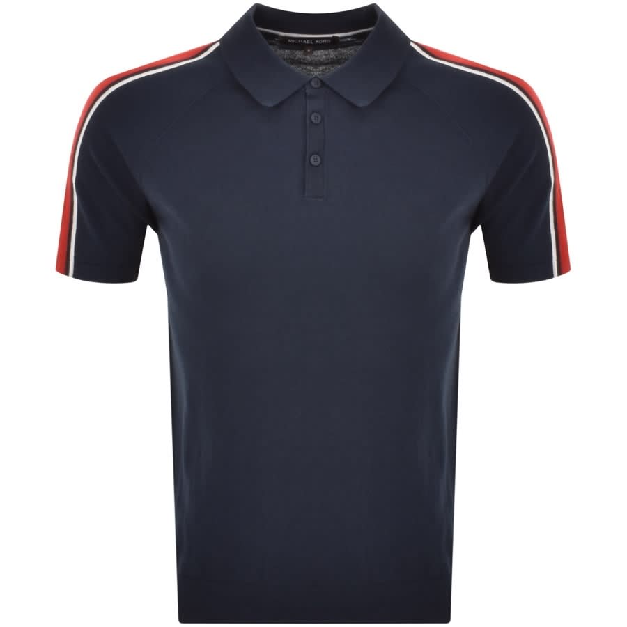 Image number 1 for Michael Kors Racing Stripe Polo T Shirt Navy