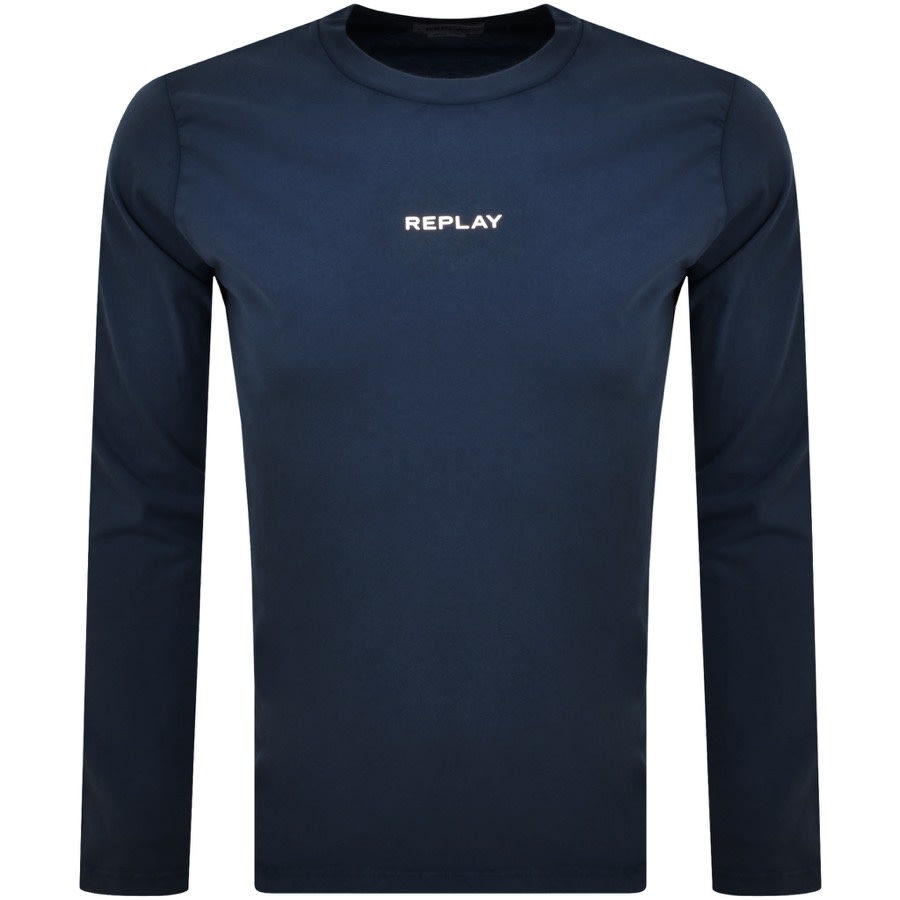 Image number 1 for Replay Long Sleeve Crew Neck T Shirt Navy