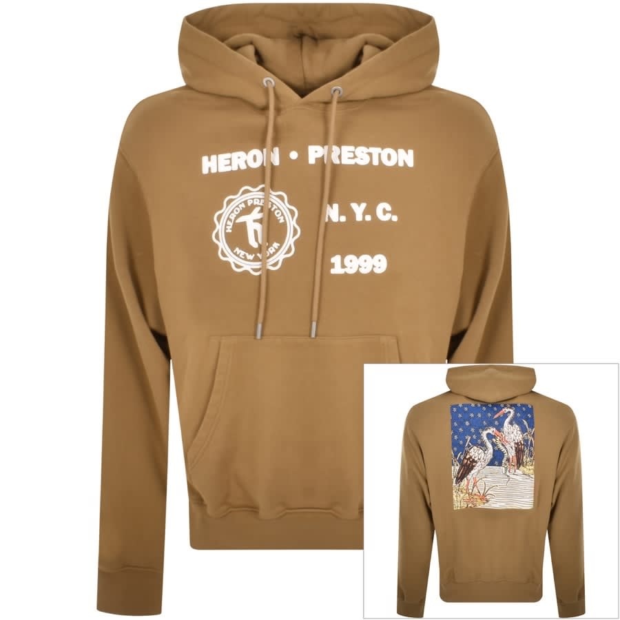 Image number 1 for Heron Preston Medieval Heron Logo Hoodie Brown