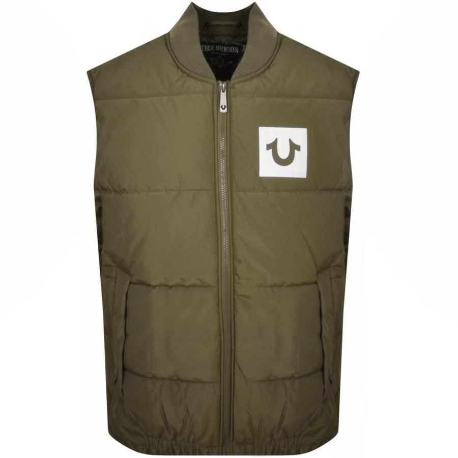 True Religion Padded Bomber Gilet Green
