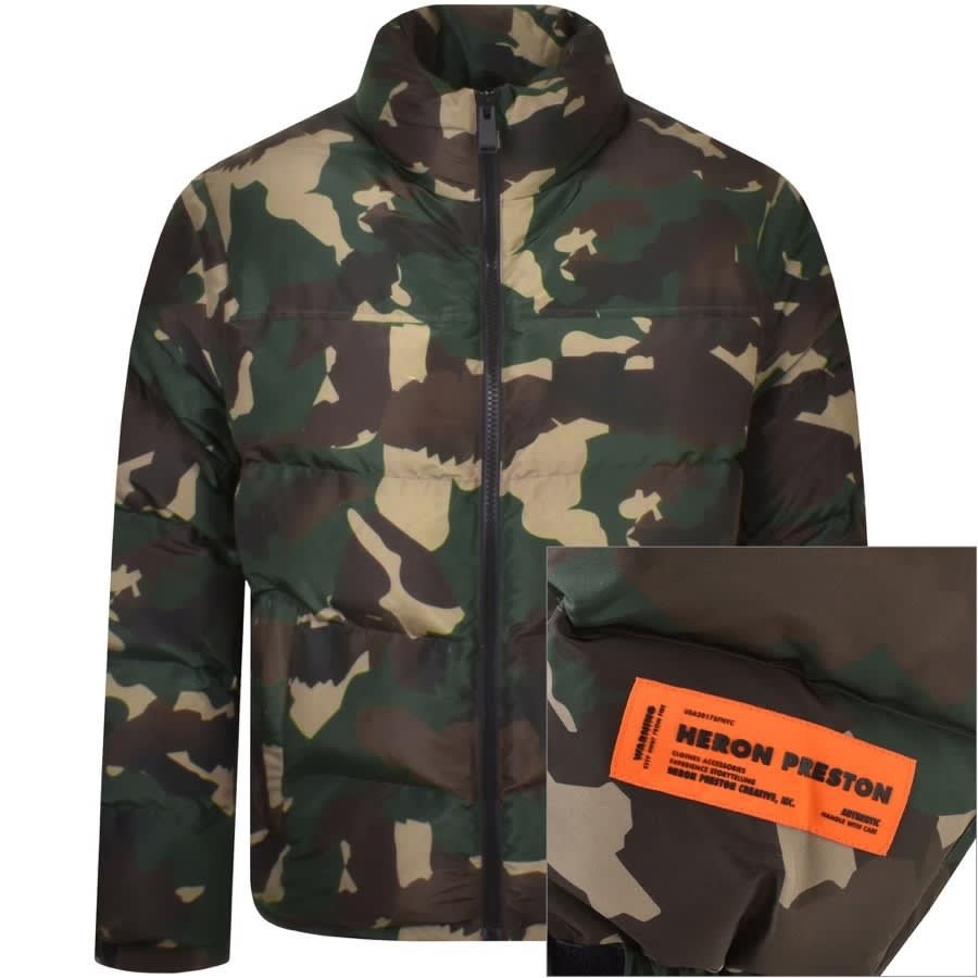 Image number 1 for Heron Preston Camo Puffer Jacket Green