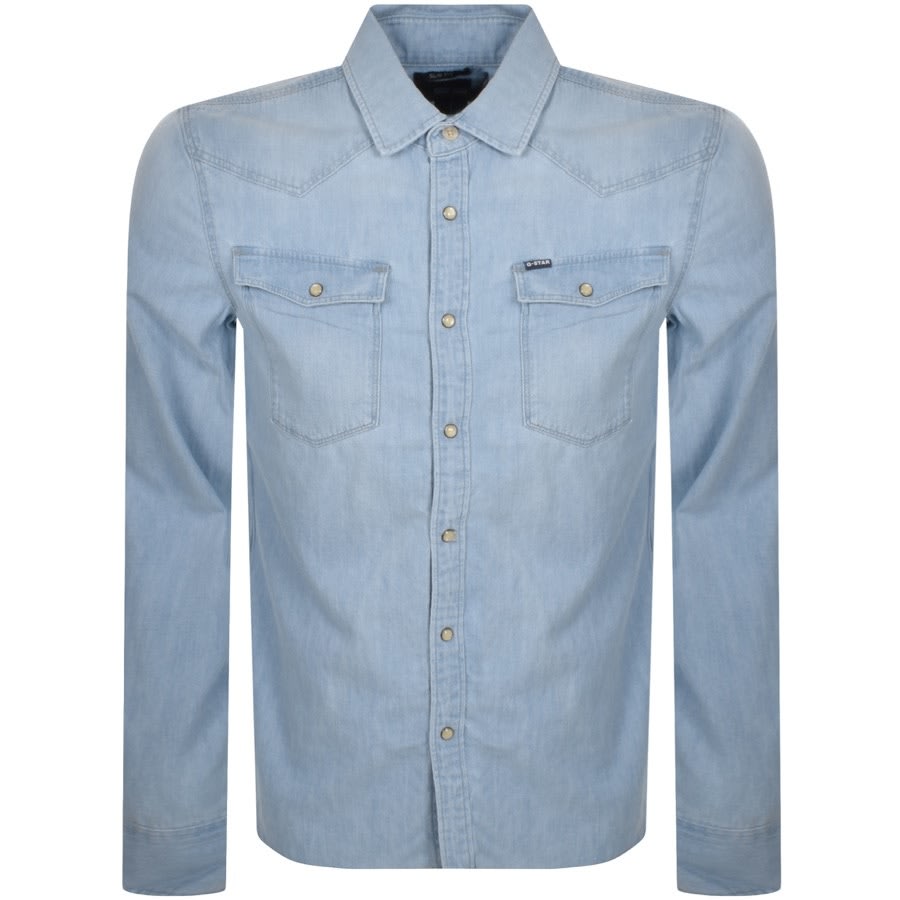 Image number 1 for G Star Raw Slim 3301 Long Sleeved Shirt Blue
