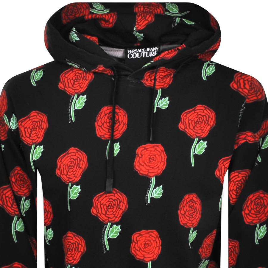 Image number 2 for Versace Jeans Couture Roses Print Hoodie Black