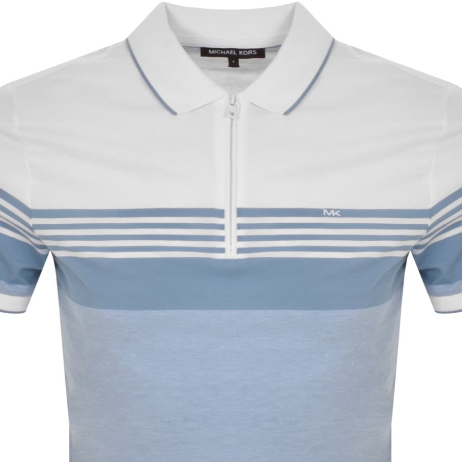 Image number 2 for Michael Kors Stripe Half Zip Polo T Shirt Blue