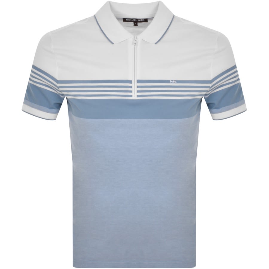 Image number 1 for Michael Kors Stripe Half Zip Polo T Shirt Blue
