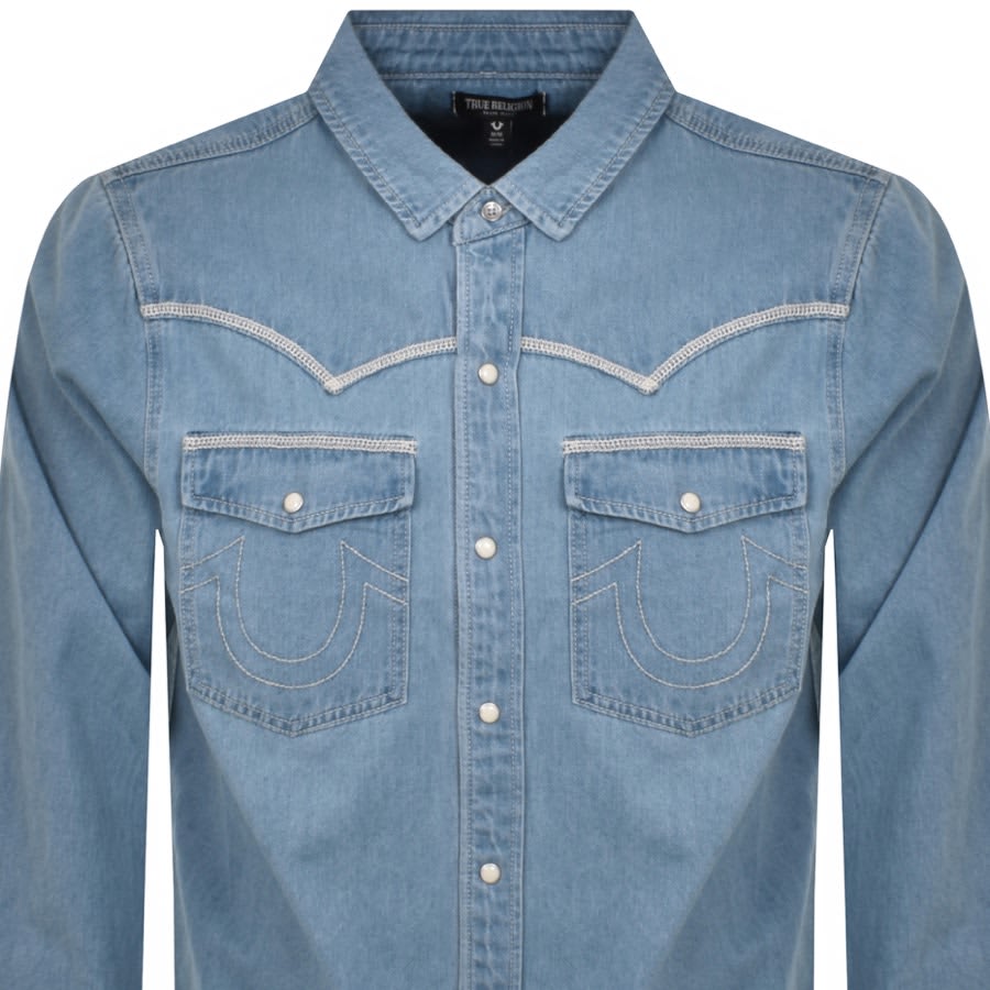 Image number 2 for True Religion Flatlock Western Shirt Blue