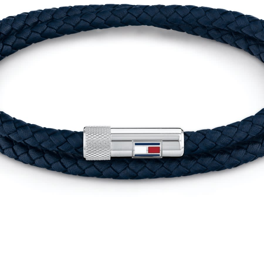 Image number 2 for Tommy Hilfiger Leather Double Wrap Bracelet Navy