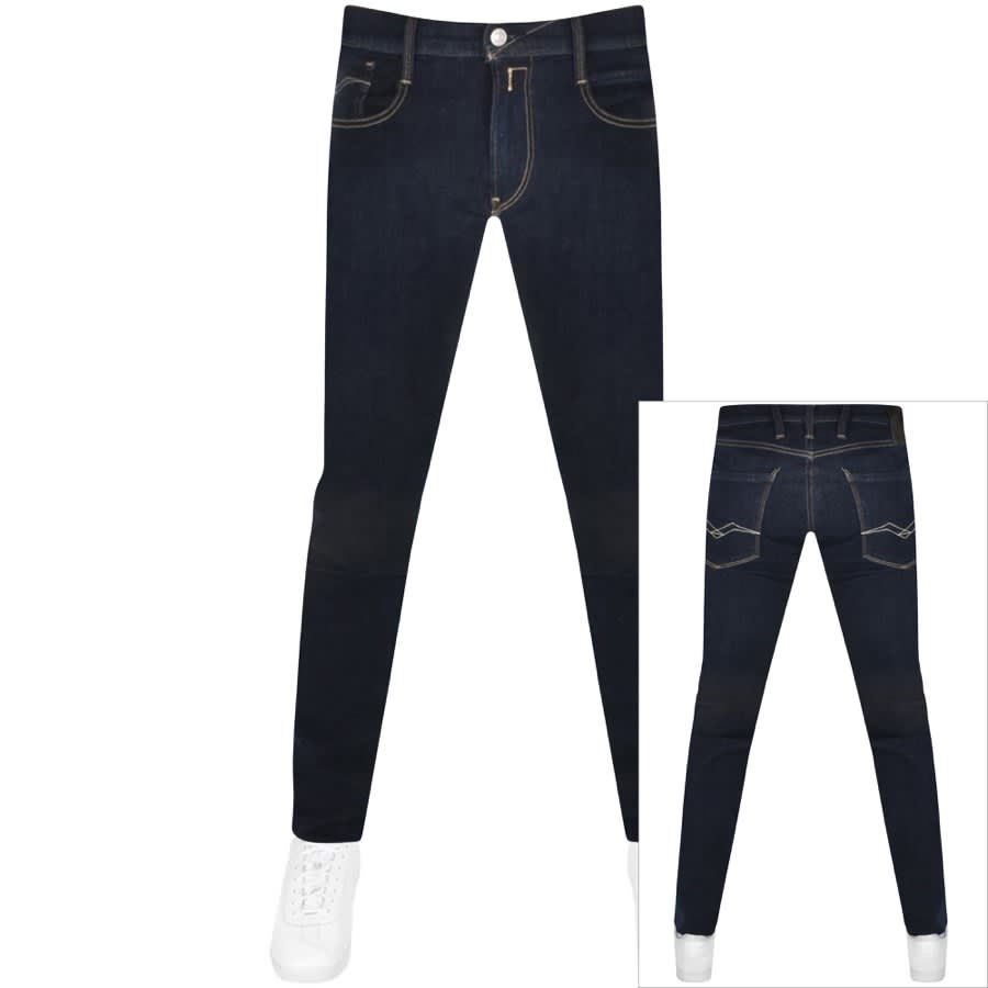 Image number 1 for Replay Anbass Slim Fit Jeans Dark Wash Navy