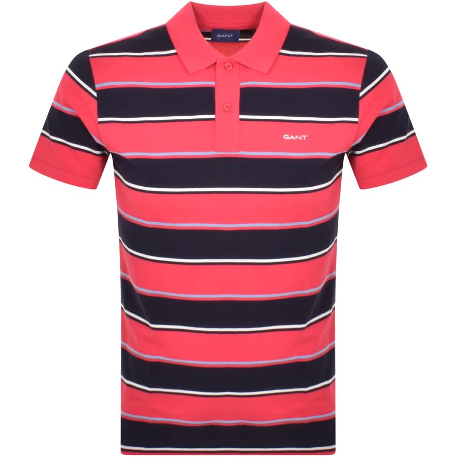 Image number 1 for Gant Multi Stripe Short Sleeve Polo T Shirt Pink